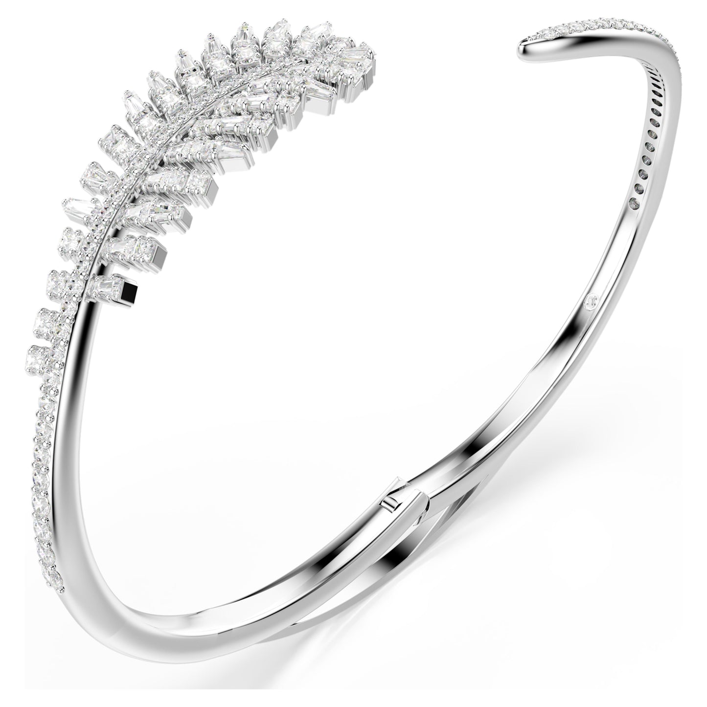 VIENNA BANGLE FEATHER - WHITE, RHODIUM