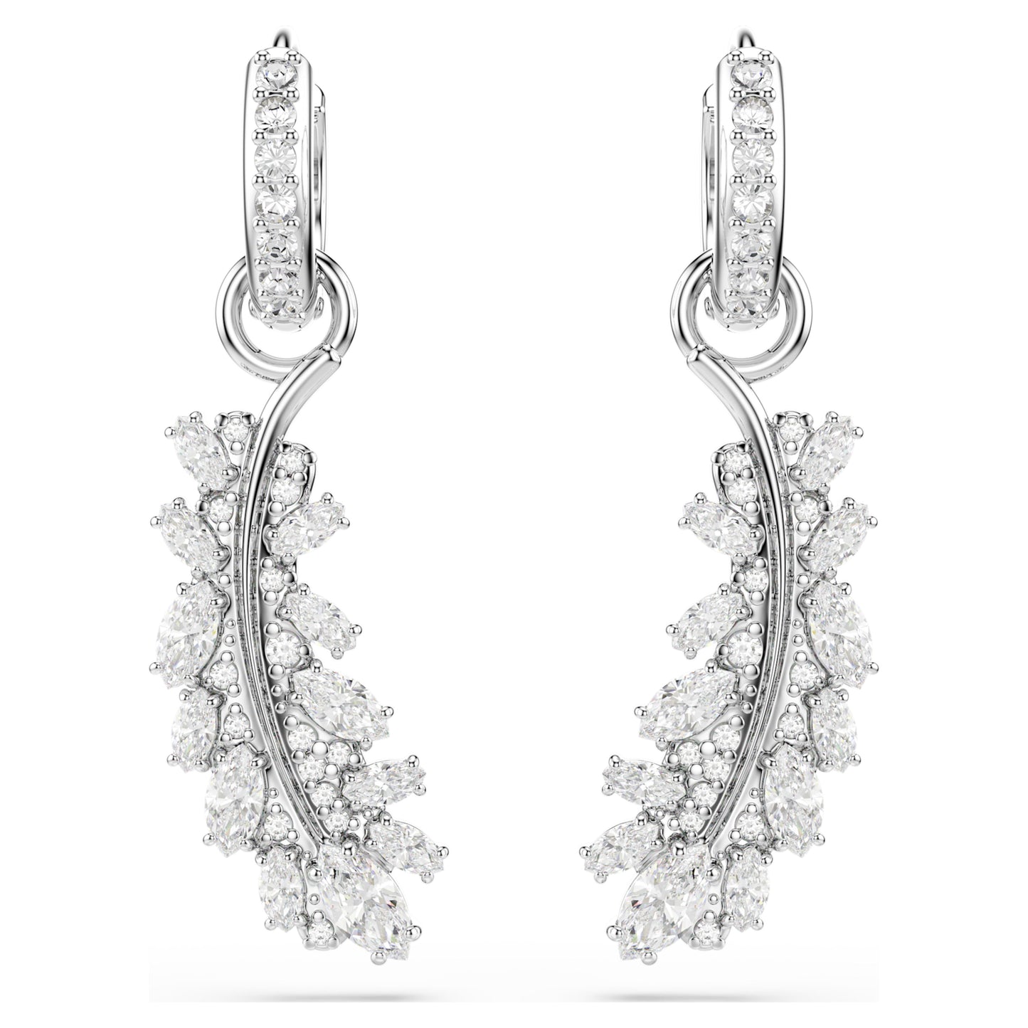 VIENNA EARRINGS FEATHER - WHITE, RHODIUM