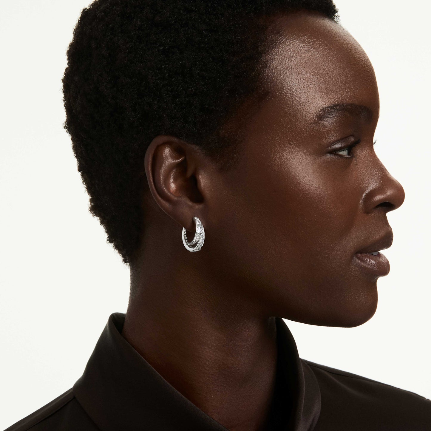 VIENNA HOOP EARRINGS - WHITE, RHODIUM