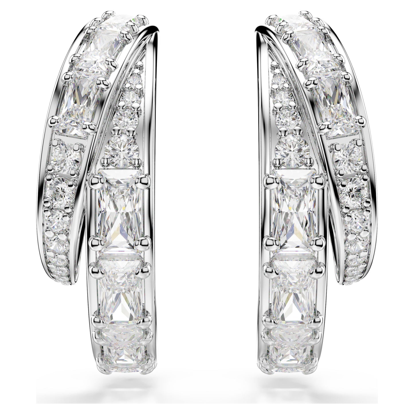 VIENNA HOOP EARRINGS - WHITE, RHODIUM