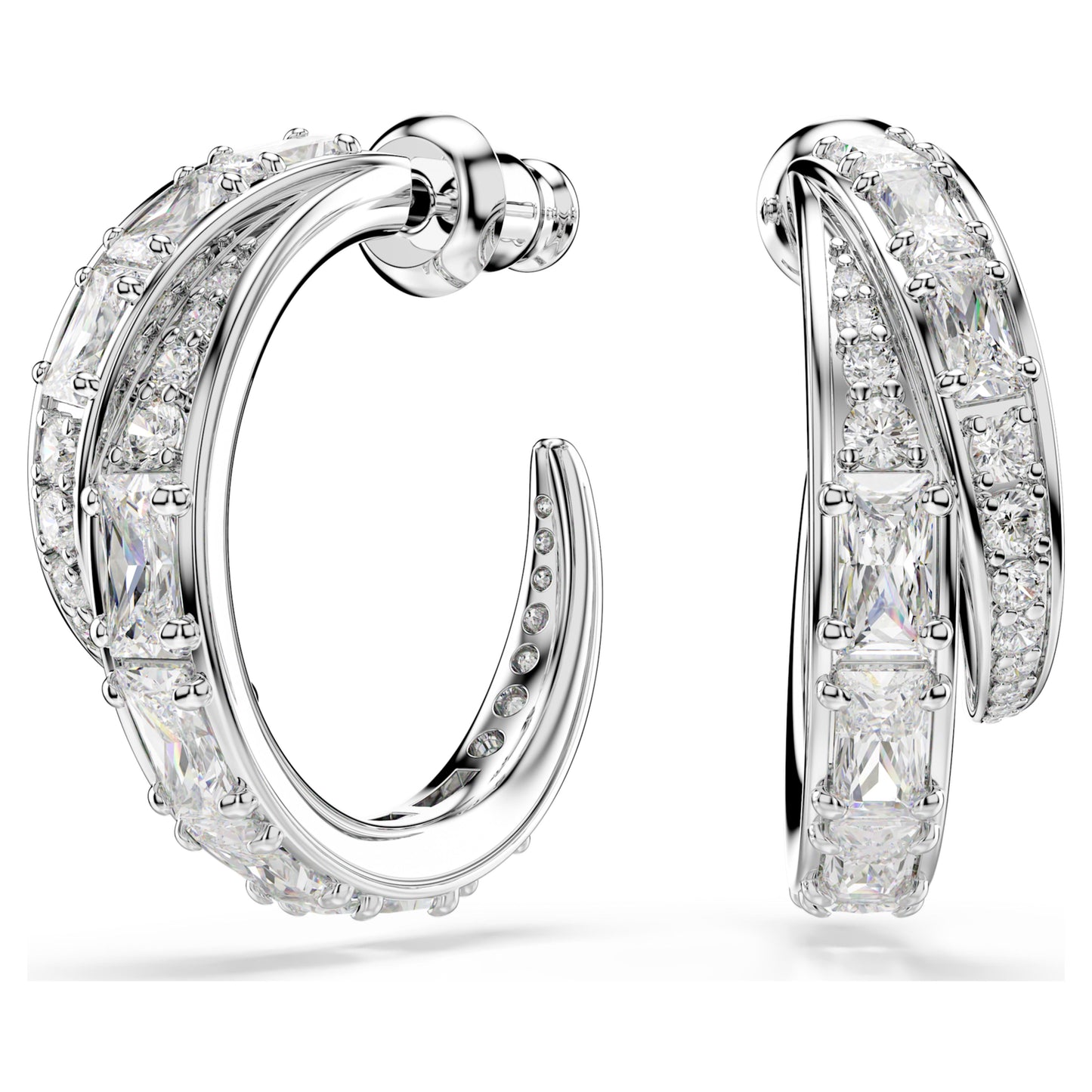 VIENNA HOOP EARRINGS - WHITE, RHODIUM
