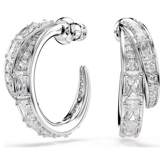 VIENNA HOOP EARRINGS - WHITE, RHODIUM