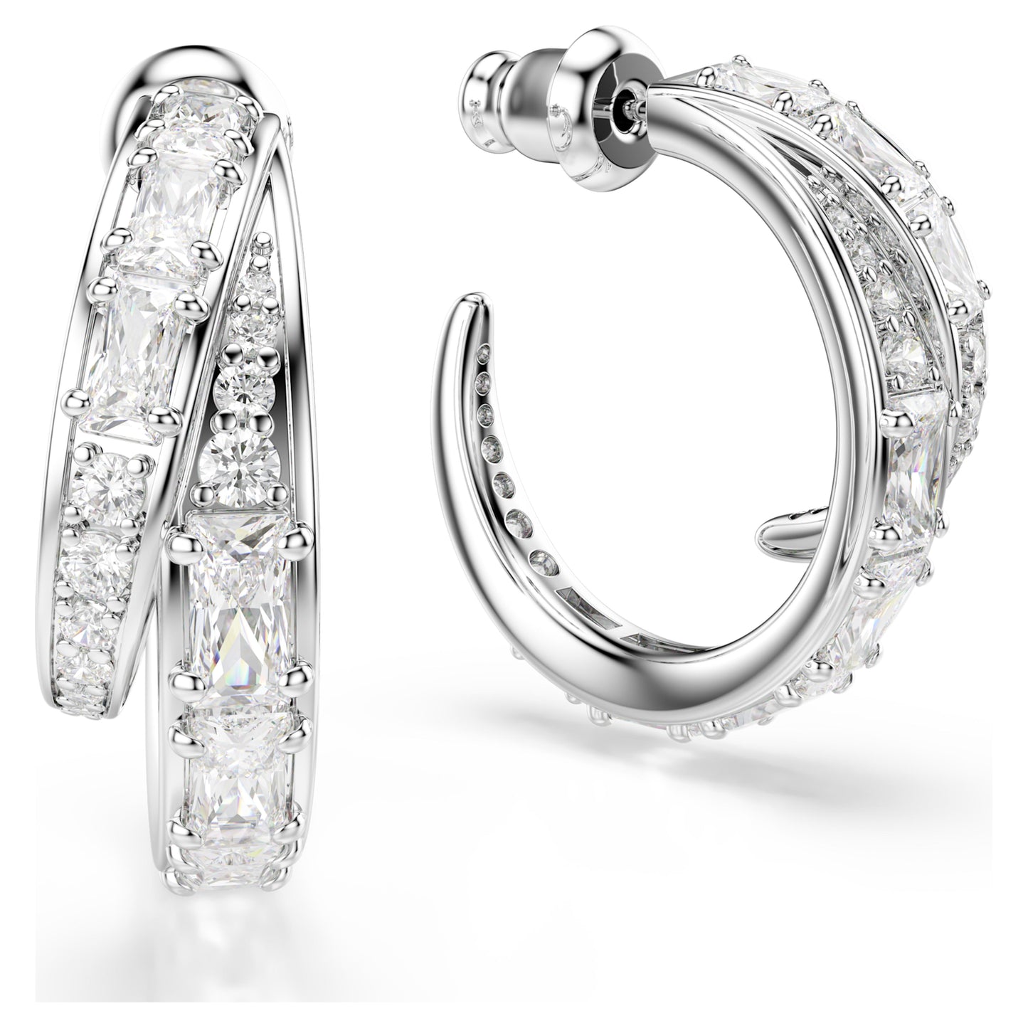 VIENNA HOOP EARRINGS - WHITE, RHODIUM