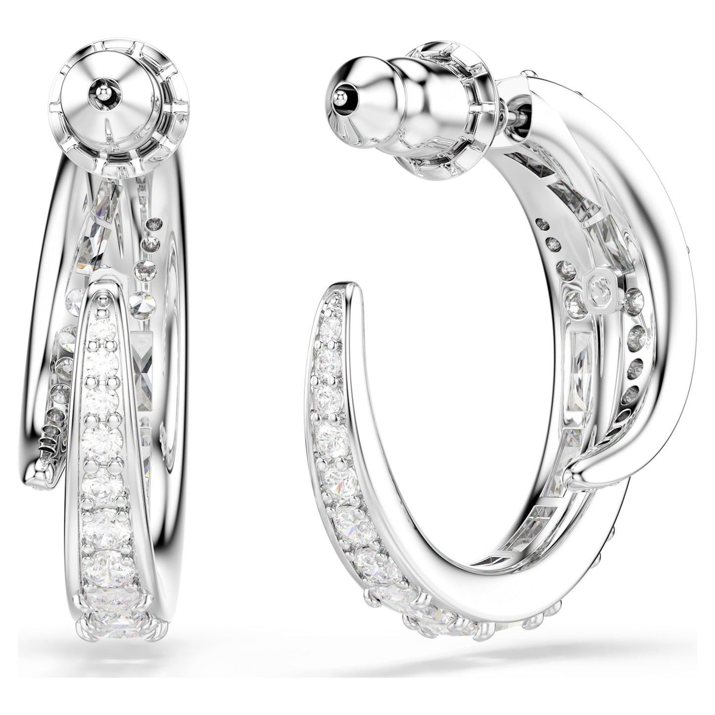 VIENNA HOOP EARRINGS - WHITE, RHODIUM