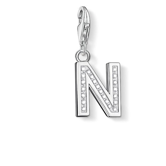 CHARM CLUB STERLING SILVER INITIAL 'N' CZ CHARM