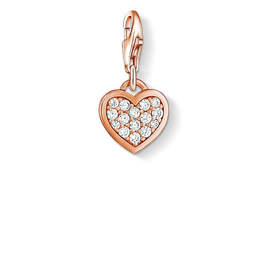 CHARM CLUB STERLING SILVER ROSE GOLD PLATED CZ PAVE HEART CHARM