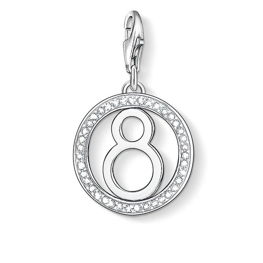 CHARM CLUB STERLING SILVER LUCKY 8 CZ CHARM