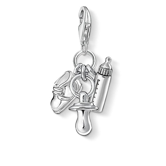 CHARM CLUB STERLING SILVER BABY BOTTLE, BOOTIE & SOOTHER CHARM
