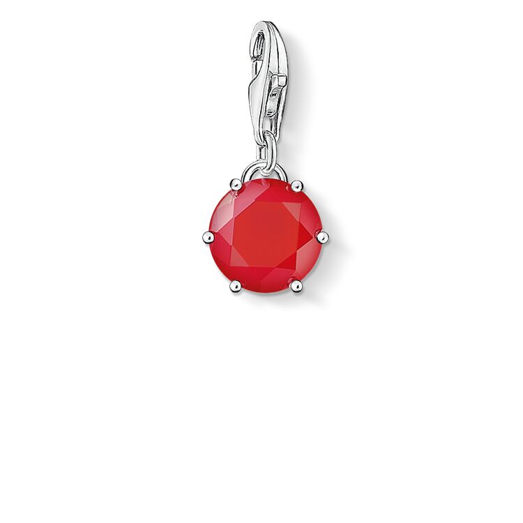 CHARM CLUB STERLING SILVER JULY RED BAMBOO CORAL BIRTHSTONE CHARM