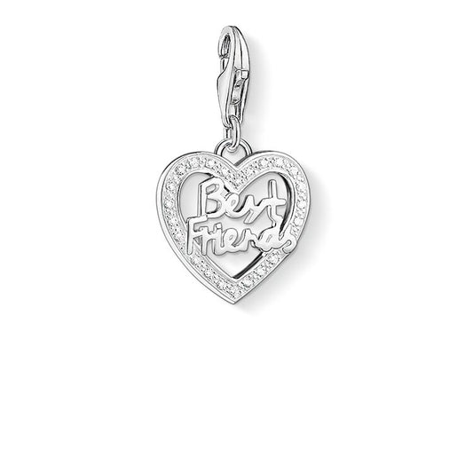 CHARM CLUB STERLING SILVER BEST FRIENDS CZ HEART CHARM