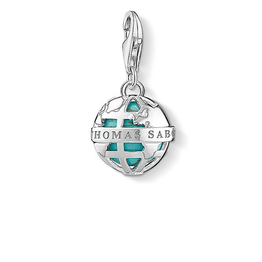 CHARM CLUB STERLING SILVER CUTOUT TURQUOISE GLOBE CHARM