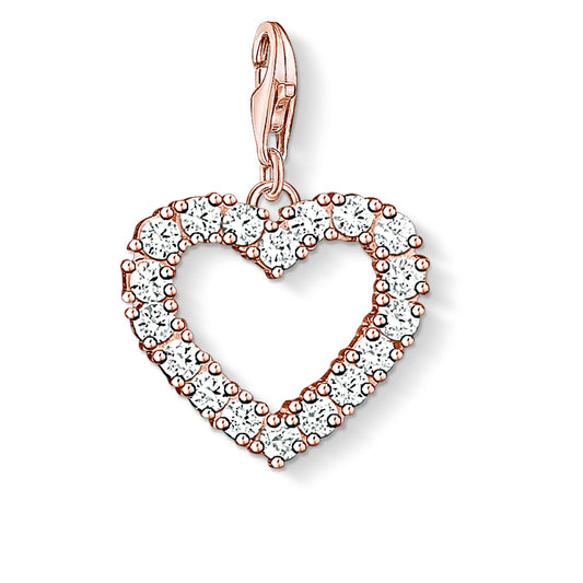 CHARM CLUB STERLING SILVER ROSE GOLD PLATED CZ OPEN HEART CHARM