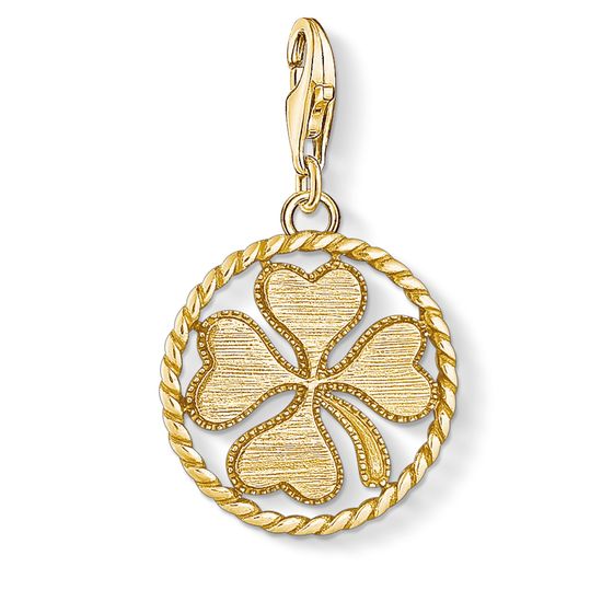 CHARM CLUB STERLING SILVER YELLOW GOLD PLATED CLOVER LEAF CHARM