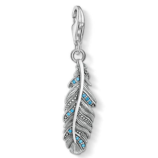 CHARM CLUB STERLING SILVER TURQUOISE FEATHER CHARM