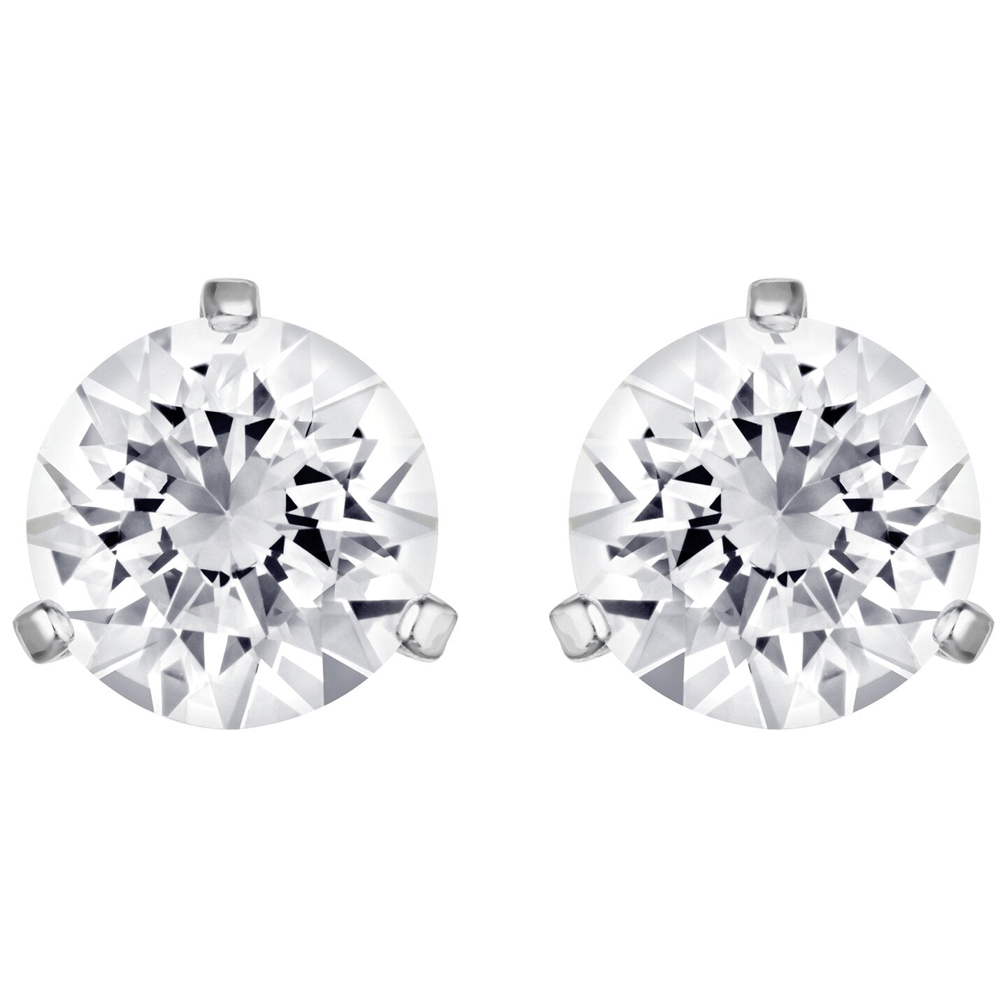 SOLITAIRE PIERCED EARRINGS, WHITE, RHODIUM PLATED