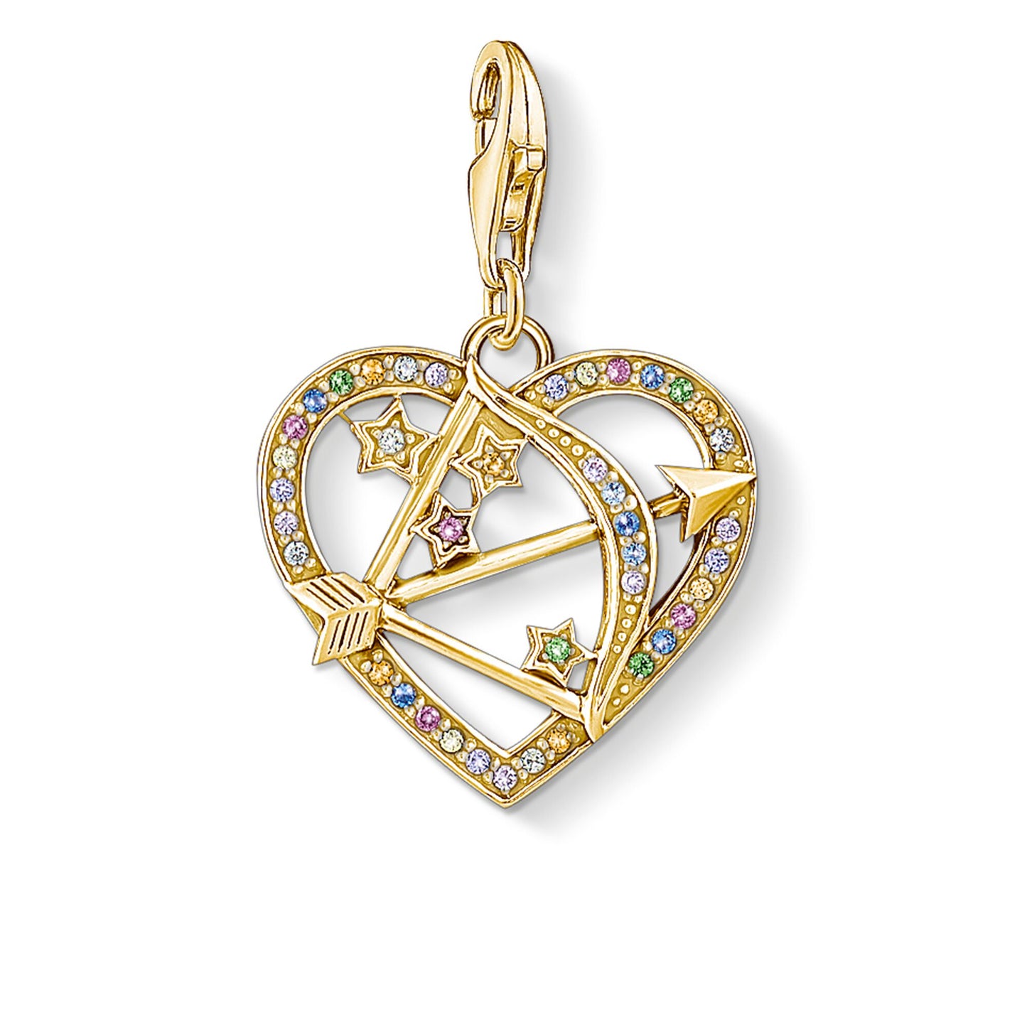 CHARM CLUB STERLING SILVER YELLOW GOLD PLATED CUPIDS ARROW HEART CHARM