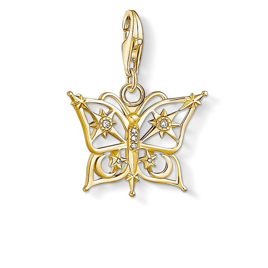 CHARM CLUB STERLING SILVER YELLOW GOLD PLATED CZ BUTTERFLY OF THE NIGHT CHARM