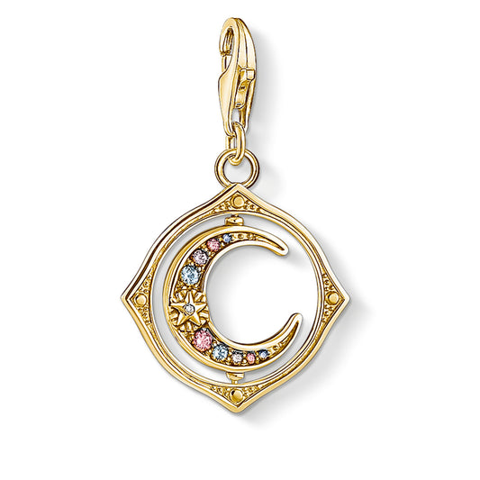 CHARM CLUB STERLING SILVER YELLOW GOLD PLATED CZ ROTATING MOON CHARM
