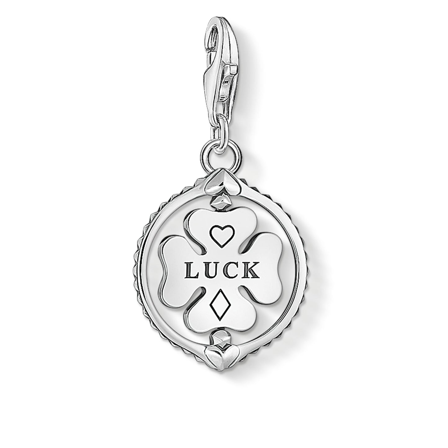 CHARM CLUB STERLING SILVER ROTATING LUCKY CLOVER LEAF CHARM