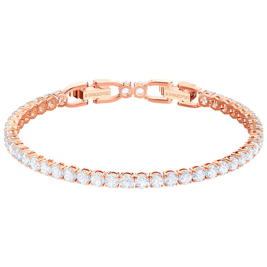 TENNIS BRACELET ROUND DELUXE, WHITE, ROSE-GOLD TONE PLATED