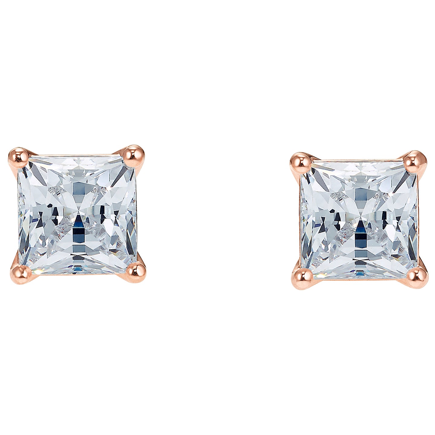 ATTRACT SQUARE PIERCED EARRINGS, WHITE, ROSE-GOLD TONE PLATED