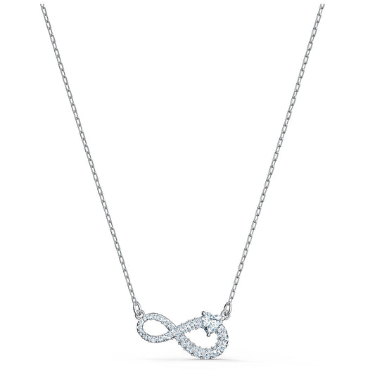 INFINITY NECKLACE, WHITE, RHODIUM PLATED