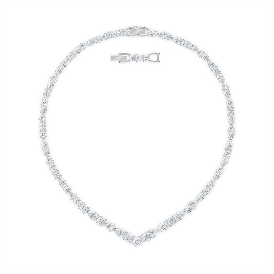 TENNIS DELUXE MIXED V NECKLACE, WHITE, RHODIUM PLATED