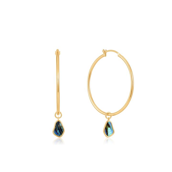 TURNING TIDES TIDAL ABALONE GOLD PLATED DROP HOOP EARRINGS