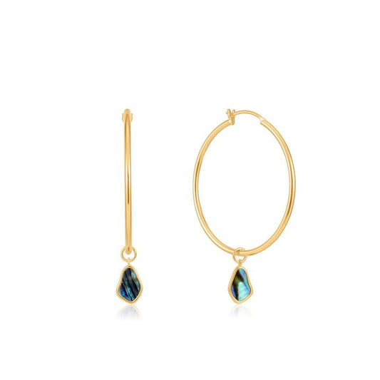 TURNING TIDES TIDAL ABALONE GOLD PLATED DROP HOOP EARRINGS