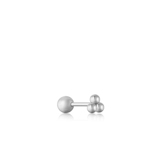 EAR EDIT SILVER TRIPLE BALL BARBELL SINGLE EARRING