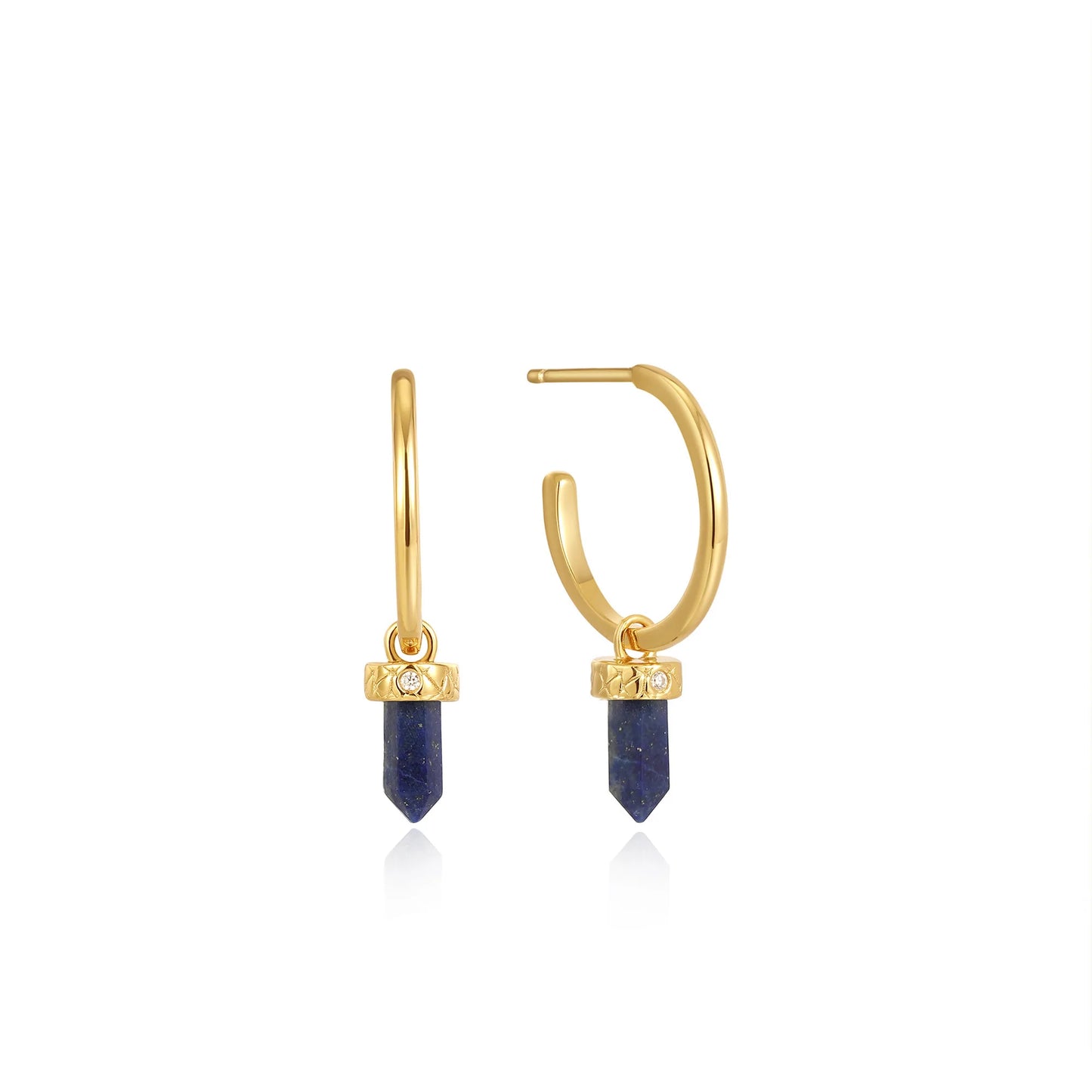 GOLD LAPIS POINT PENDANT SMALL HOOP EARRING