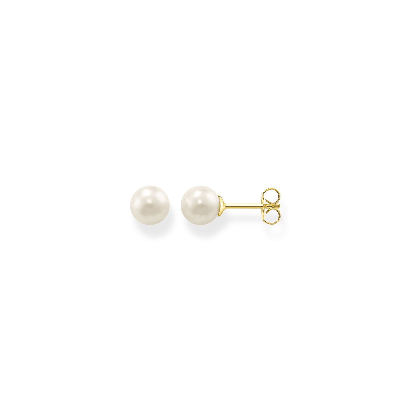 STERLING SILVER YELLOW GOLD PLATED WHITE FRESHWATER PEARL STUD EARRINGS