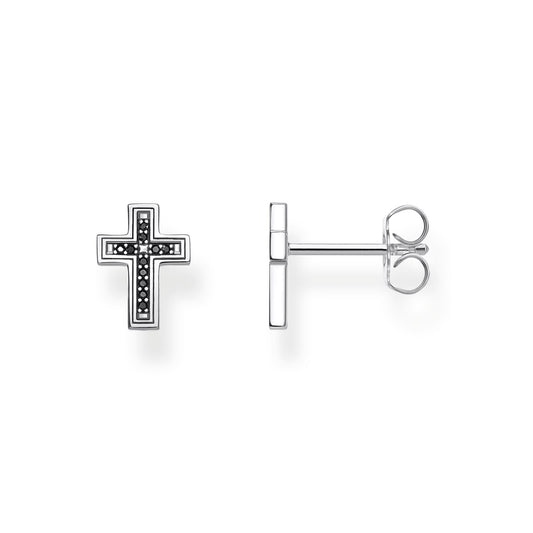 BLACK CZ CROSS STUD EARRINGS