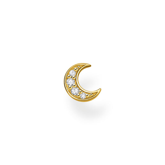 CHARMING COLLECTION YELLOW GOLD PLATED CZ MOON STUD EARRING SINGLE