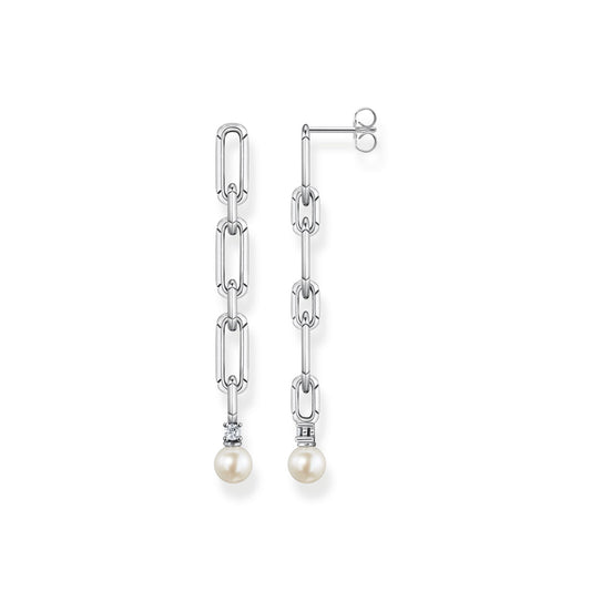 STERLING SILVER HERITAGE CHAIN LINK FRESHWATER PEARL EARRINGS