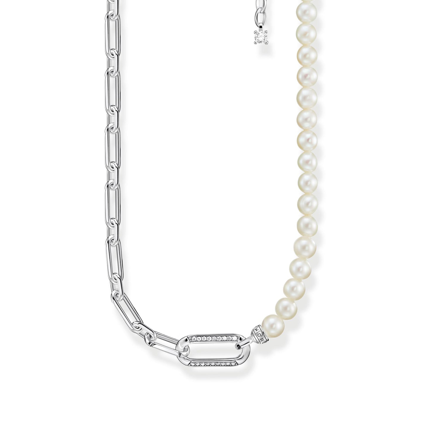 STERLING SILVER HERITAGE CHAIN LINKS & FRESHWATER PEARL NECKLACE 45CM
