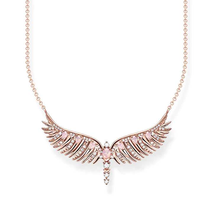 NECKLACE PHOENIX WING WITH PINK STONES ROSE GOLD