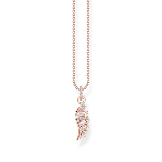 NECKLACE PHOENIX WING WITH PINK STONES ROSE GOLD