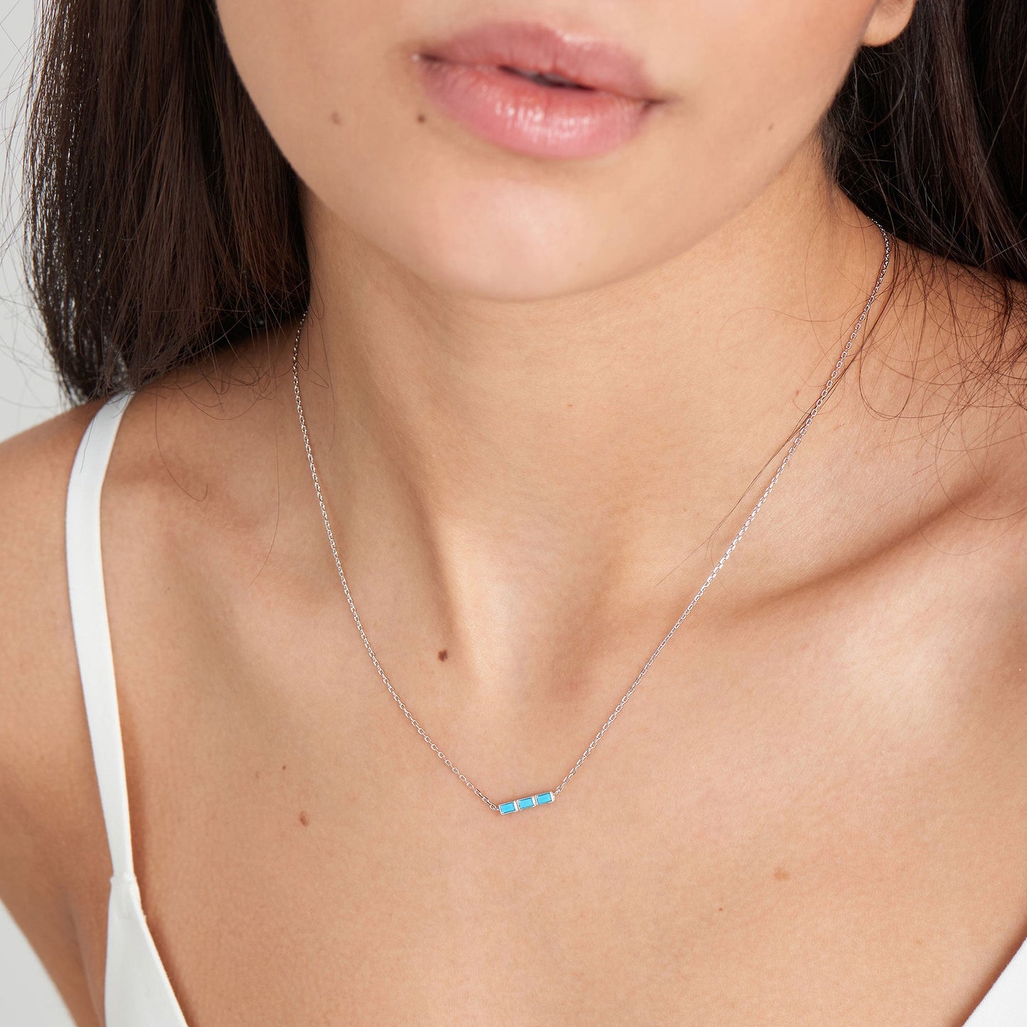 INTO THE BLUE SILVER TURQUOISE BAR NECKLACE