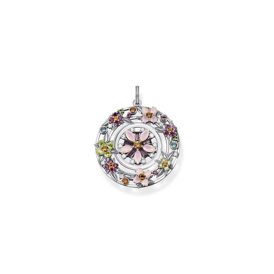 STERLING SILVER MAGIC GARDEN ROUND FLOWER PENDANT