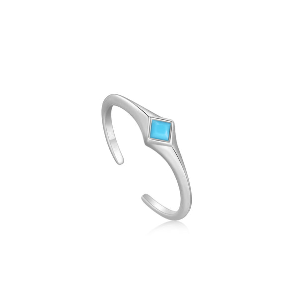 INTO THE BLUE SILVER TURQUOISE MINI SIGNET ADJUSTABLE RING