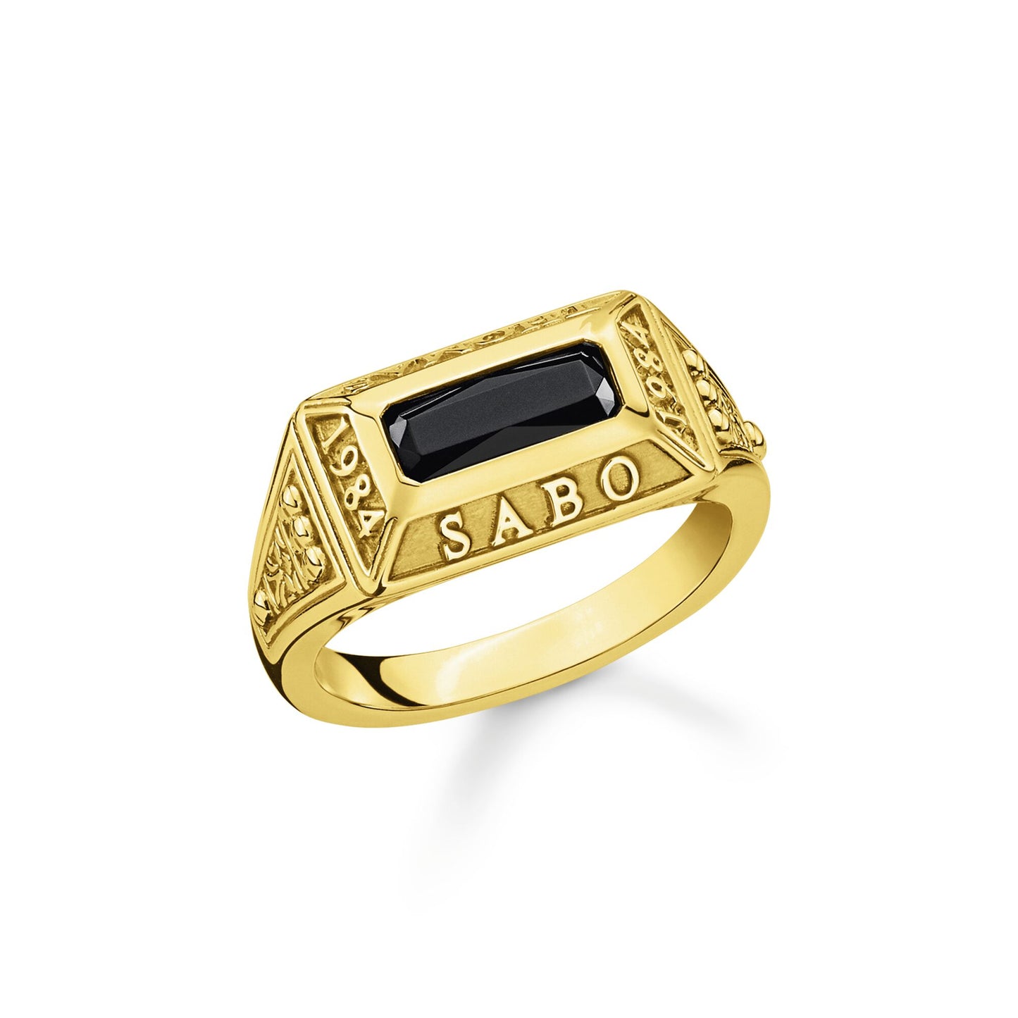 GENTS STERLING SILVER YELLOW GOLD PLATED THOMAS SABO 1984 ONYX SIGNET RING SIZE 64