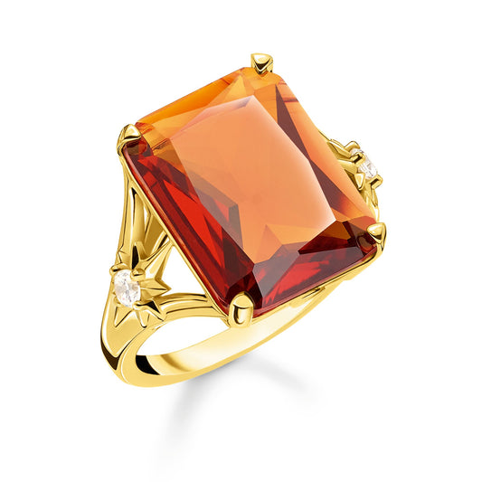 STERLING SILVER YELLOW GOLD PLATED MAGIC STONES COGNAC RING