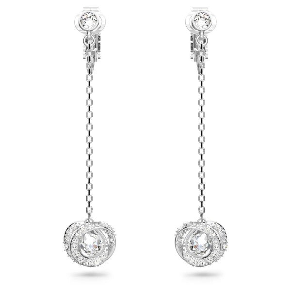 GENERATION CHAIN CLIP ON EARRINGS - WHITE, RHODIUM
