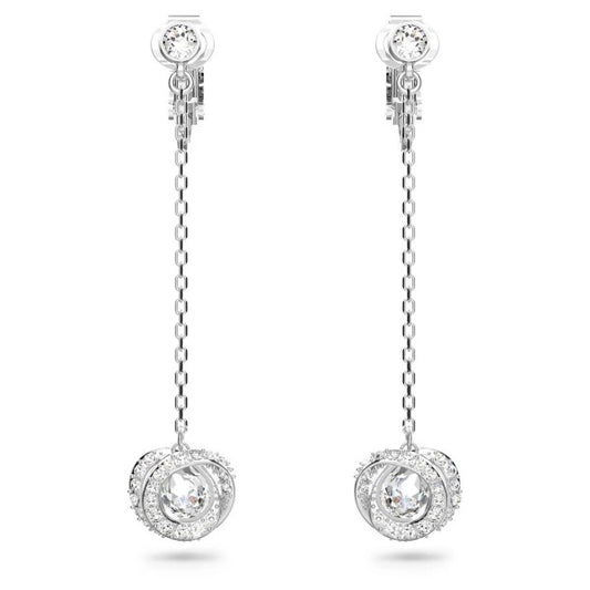 GENERATION CHAIN CLIP ON EARRINGS, WHITE, RHODIUM PLATED