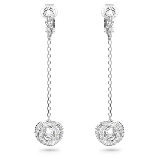 GENERATION CHAIN CLIP ON EARRINGS - WHITE, RHODIUM