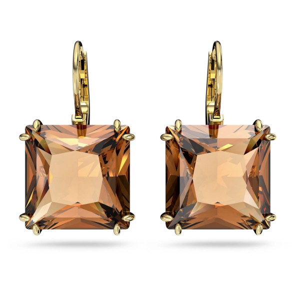 MILLENIA DROP EARRINGS, SQUARE CUT, BROWN, GOLD-TONE PLATED
