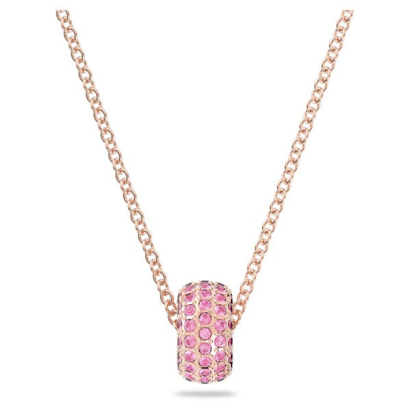 STONE PINK ROUND PENDANT, ROSE-GOLD TONE PLATED