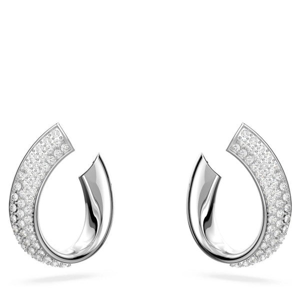 EXIST SMALL HOOP EARRINGS, WHITE, RHODIUM PLATED