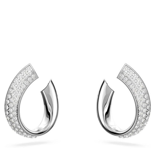 EXIST SMALL HOOP EARRINGS, WHITE, RHODIUM PLATED